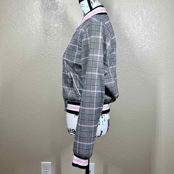 Charlotte Russe Gray bomber jacket zipper closure size M 90 baddie barbie - Picture 10 of 14